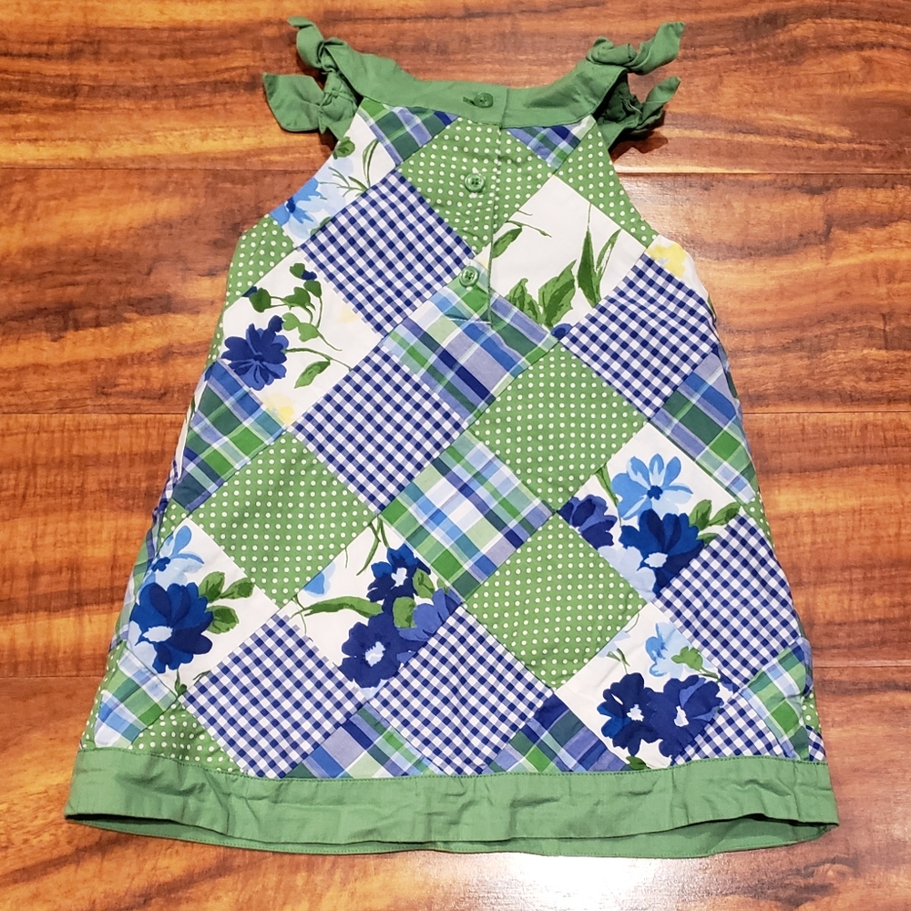 Janie and Jack EUC 6-12 months blue and green patchwork floral shift dress - Picture 6 of 6